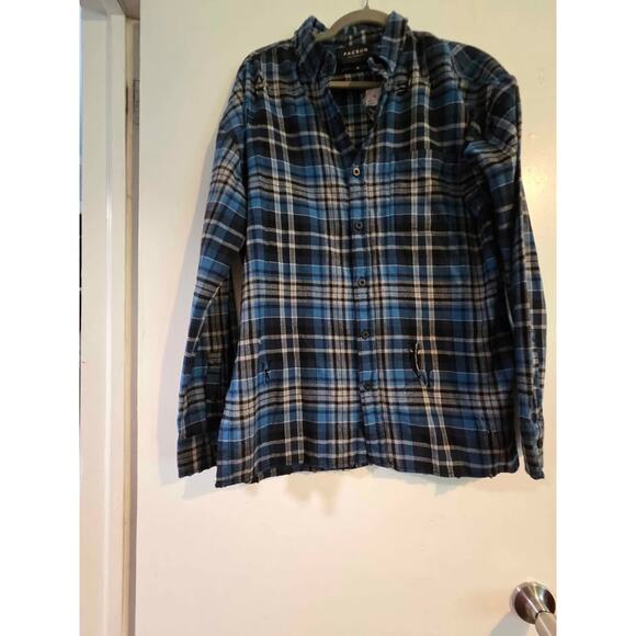 NWT Pacsun Blue Plaid intentional Disressed button down shirt MED - Picture 1 of 5